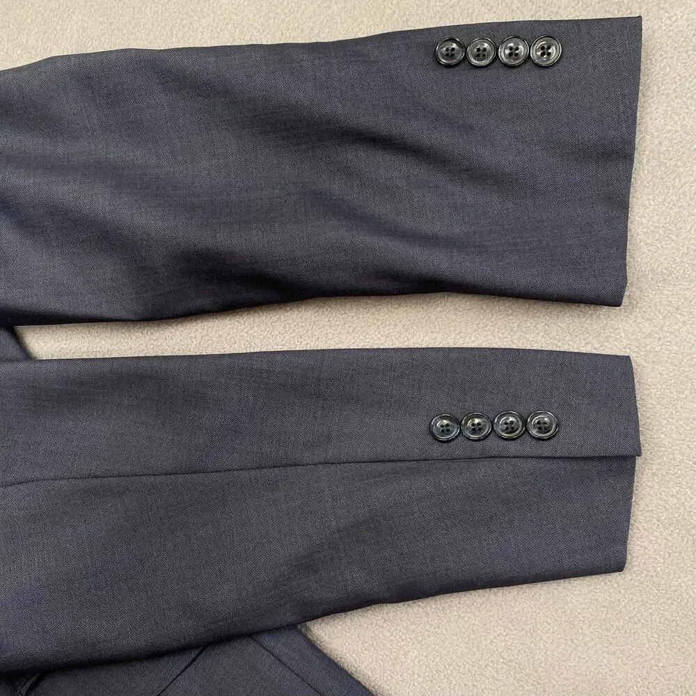 J Hilburn Wool 2 Button Blazer Mens 38 Slim‎ Fit Blue Viscose Preppy Old Money